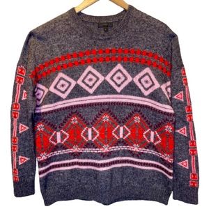 J. Crew XL Fair Isle Crewneck Sweater Gray Red Pink